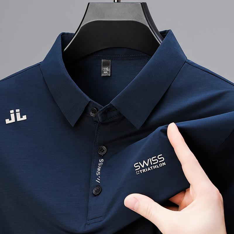 

STORN New Men s Business Casual Short Sleeved Shirt with Badge Solid Color Polo Shirt Fashionable Breathable Comfortable Versatile Top 4XL темно-синього кольору