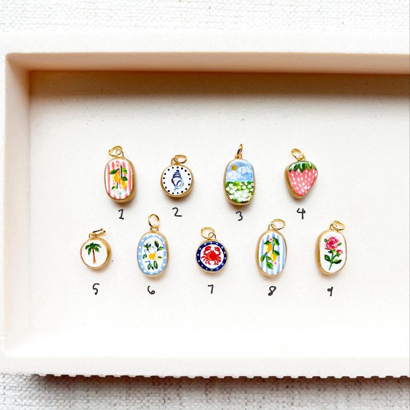 Colorful Dopamine Pendant With Oil Droplets Cute Strawberry Crab Heart Shell Pattern Diy Pendant Charms For Jewelry Making