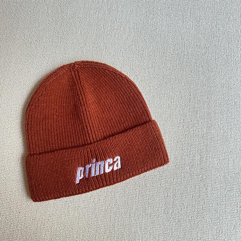 English Embroidered Arctic Velvet Dome Beanie Versatile Warm Plush Hat Embroidered Rolled Edge Knitted Hat