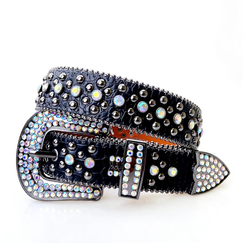 Punk Rock Rhinestone Western Belts Fashion Luxury Studded Belts Strap Diamond Bling Belts Cowgirl Cowboy Belt for Goth Jeans