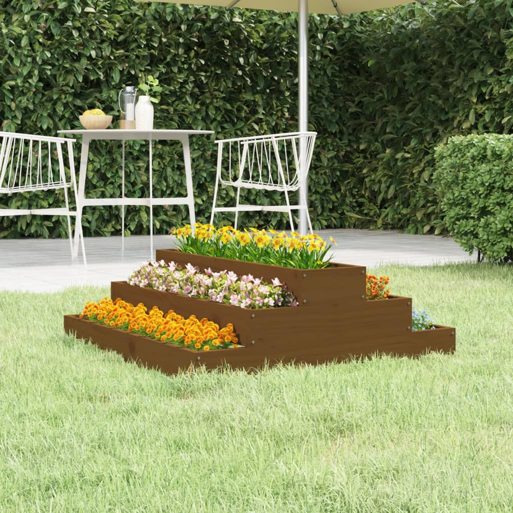 Plant Pot Honey Brown 80x80x27 Cm Solid Pine Wood