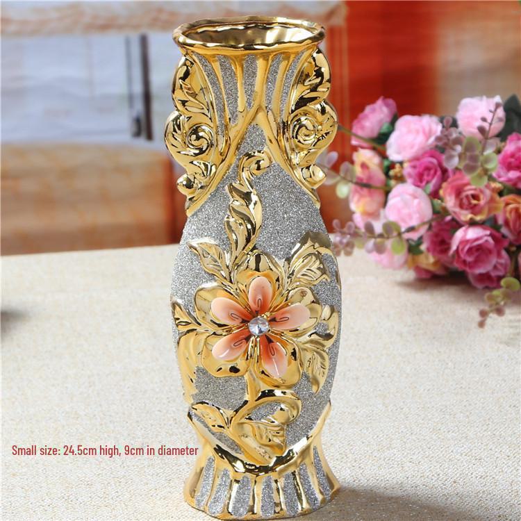 European Ceramic Vase Ornament, Gold Wedding Gift, Living Room Decoration, Soft Home Furnishing