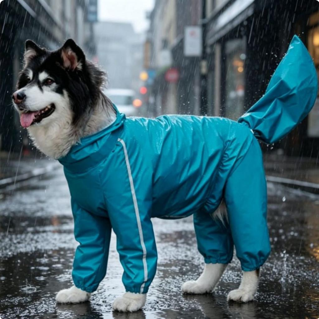 Four-Legged Dog Raincoat Gender Specific Design Full Coverage Dog Raincoat Pet Apparel Hood with Clear Visor for Large Dogs