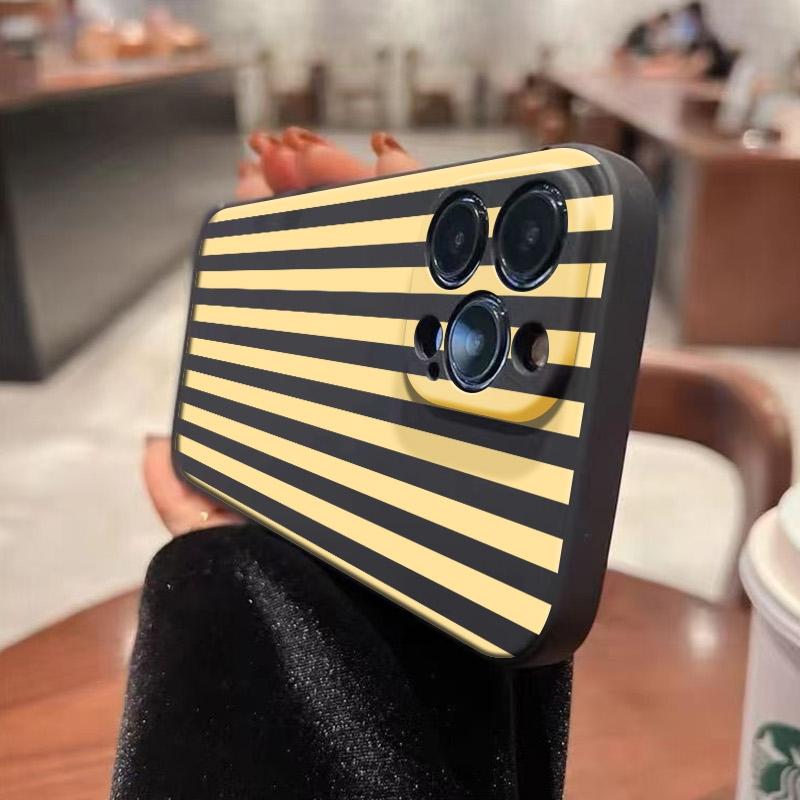 Minimalist Yellow Style Striped Phone Case For iPhone 16 15 14 13 12 11 Pro Max Mini X XS XR SE 7 8 Plus Shockproof Cover Fundas