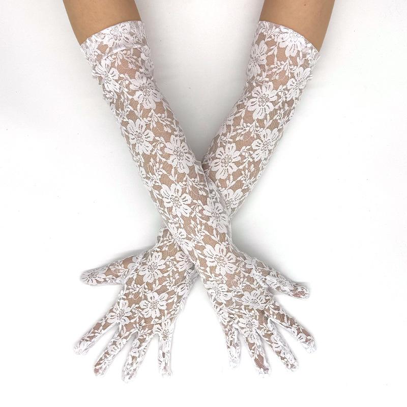 Elegant Flower Lace Women Long Gloves Driving Elbow Sexy Hollow Out Mesh Gloves Bridal Evening Dress Wedding Party Gloves