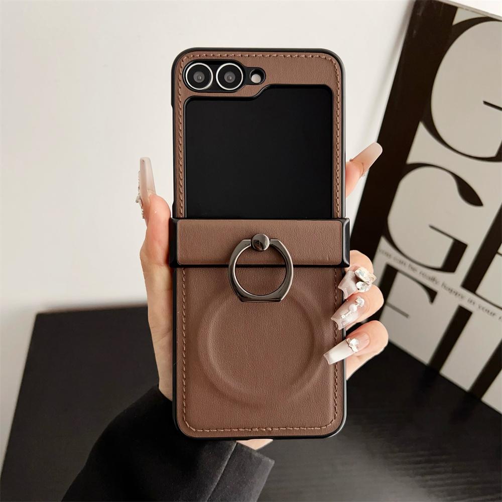 Leather Ring Holder for Magsafe Case for Samsung Galaxy Z Flip 6 5 4 3 7 Flip6 Flip5 Magnetic Bracket Shockproof Cover