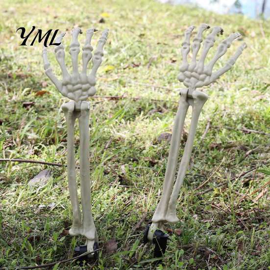 Halloween Skeleton Hands 1 Pair Hand Yard Stake, Fake Bone Ground Outdoor Holiday Decorations Insert Decor for Graveyard Cemetery Lawn Display, Spooky