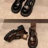 Grape Mother of the Same Style, College Style Square Buckle Lazy One-pedal Muffin Thick Heel Thick Sole Leather Loafers Small Leather Shoes