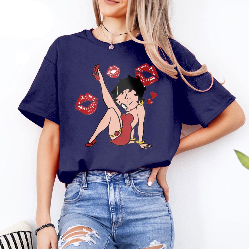 Betty Boop Sexy Style Series Printed TShirt Betty Boop Lover Gift Tee Women Cotton Short Sleeve Classic Cartoon Shirt