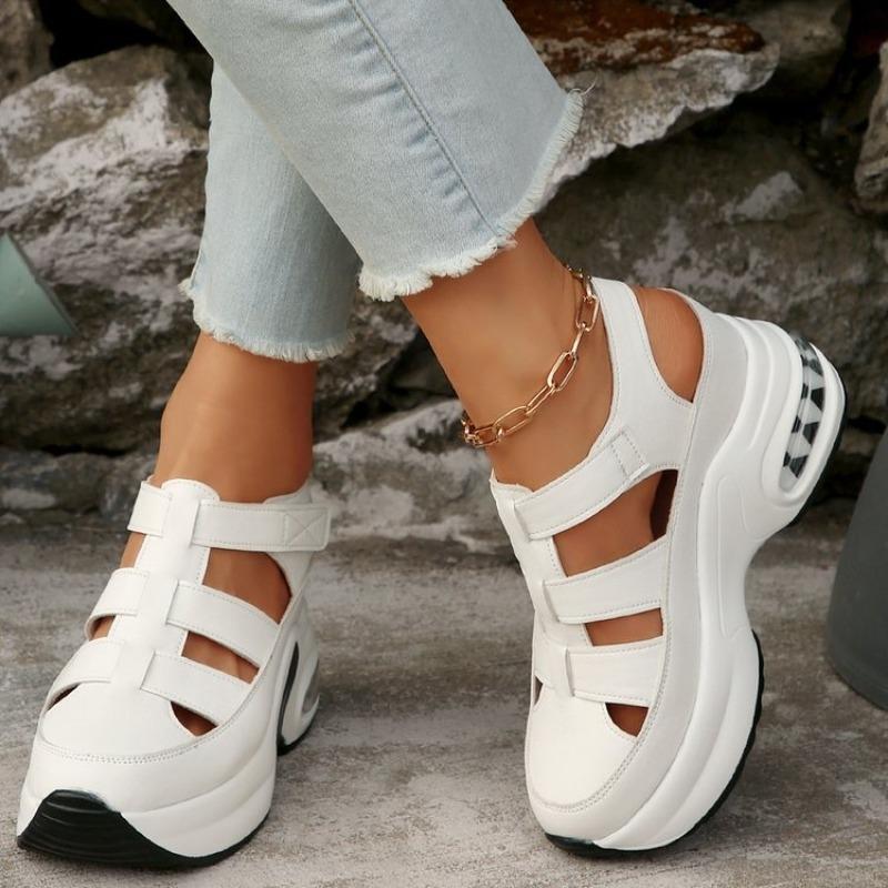 Plus Size Women's Summer New Arrival Open-Toe Platform Sandals with Air Cushion Thick Sole and Velcro Closure