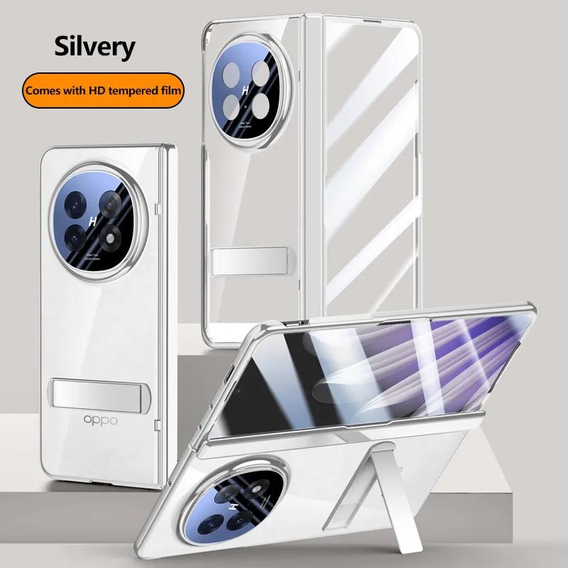 Plating Clear All-included Stand Case For OPPO Find N5 N 5 FindN5 5G Magnetic Hinge Holder Protective Cover With Tempered Film