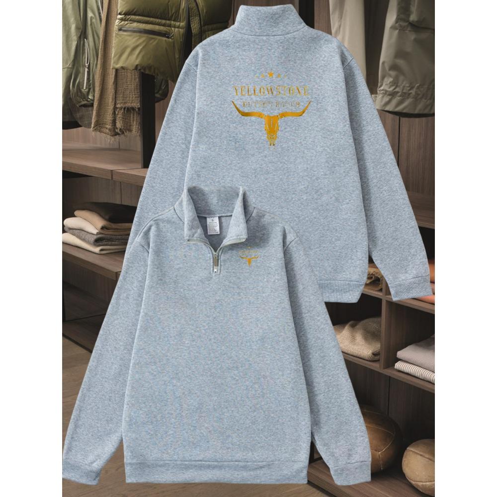 Yellow Printed Urban Casual Lightweight Men's Stand Up Collar Half Zipper Sportswear for Autumn and Winter Fashion