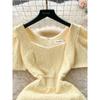 Age-Reducing Yellow Elegant Square Collar Slimming Short Dress