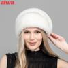 JERYAFUR Women Winter Faux Fur Hat, Elegant Beaded Decor Warm Luxury Ladies Snow Hat for Cold Weather