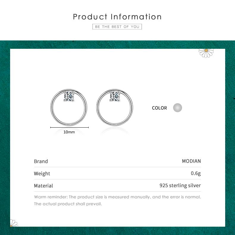 Modian 925 Sterling Silver Vintage Circle Fashion Minimalist Dazzling Stud Earrings For Women Wedding Fine Jewelry Gift