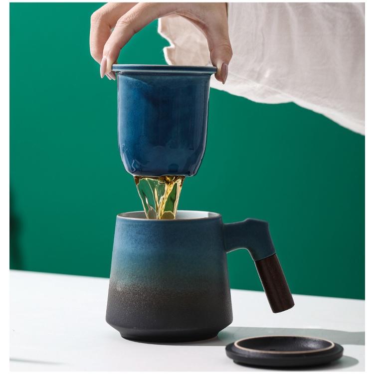 400ml Japanese Ceramic Mug with Lid Filter Water Cup Coffee Cup