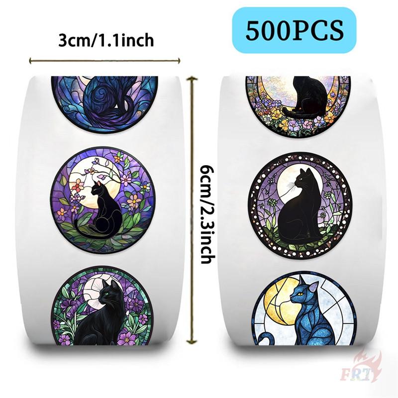 500Pcs/Roll Black Cats Under The Moonlight Kids Rewards Stickers - DIY Scrapbooks Album Decor Sealing Label Decals