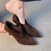 Suede High-heeled Elastic Mouth One-pedal V-mouth Single Shoes Women's 2025 Autumn and Winter New Versatile Commuter Pointed Shoes