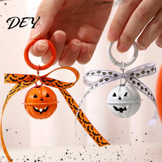Pumpkin Bell Keychain with Bow Halloween Keychain, Hollow Head Key Ring Ribbon Bow, Backpacks Charm for Holiday Party Decoration Creepy