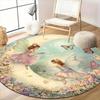 1pc Enchanted Fairy&Butterfly Round Floor Mat-Non-Slip Machine Washable 100% Polyester,Whimsical Floral Design for Living Room Bedroom Study