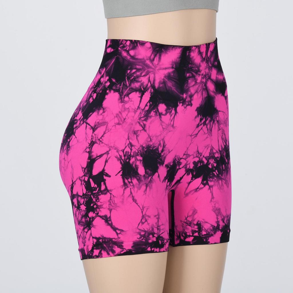 Nahtlose High-Waist Batik-Yoga-Shorts mit Bauchkontrolle und Pfirsich-Po-Lift
