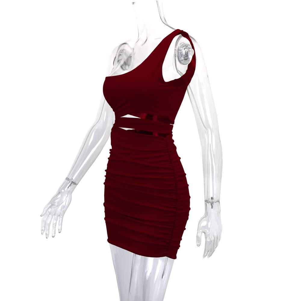 2025 Women's One-Shoulder Cutout Bodycon Dress - European & American Style, Sexy Short Skirt