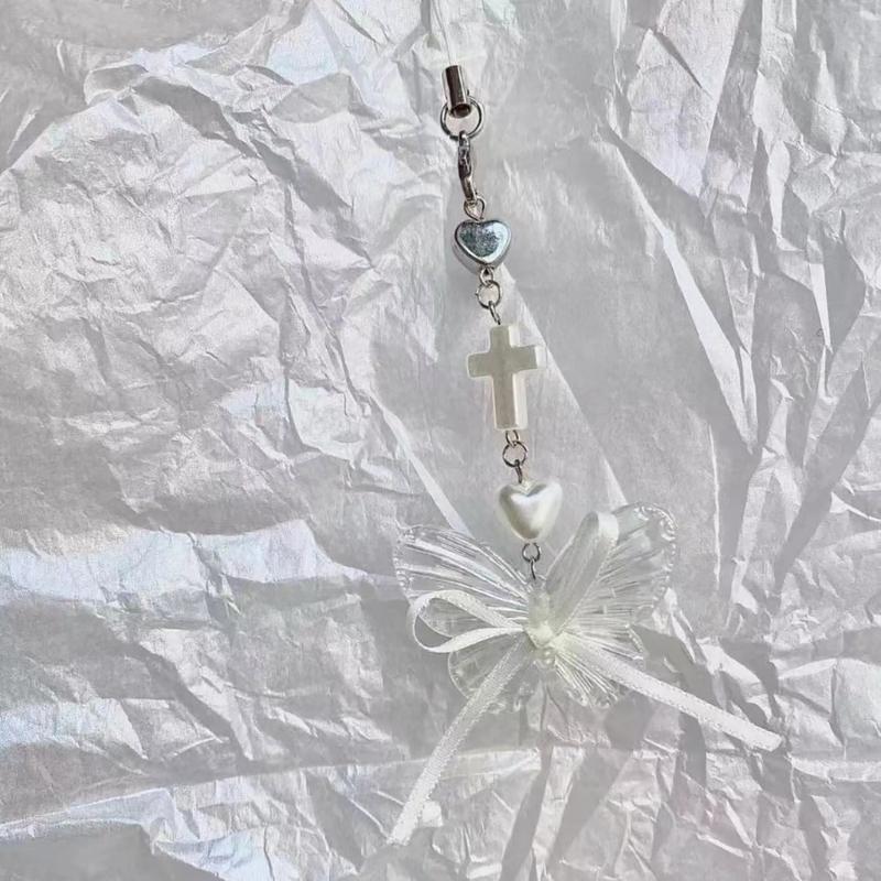 Multifunctional Butterfly Keychain Detachable Bow Beaded Phone Lanyard Ornament