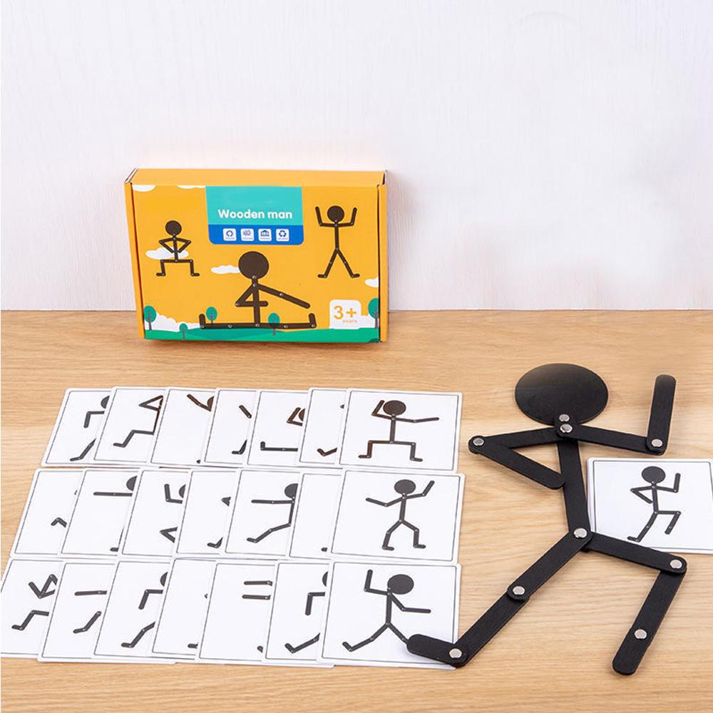Kids Montessori Toy Wooden Early Learning Educational Puzzles Sporty Pose Jigsaw Improve Hands-on Skill Busy Board Gifts