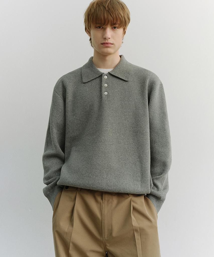 Deonseuteupomaen Cashmere Collared Sweater_Unisex_Udsw6A104_Melange Gray