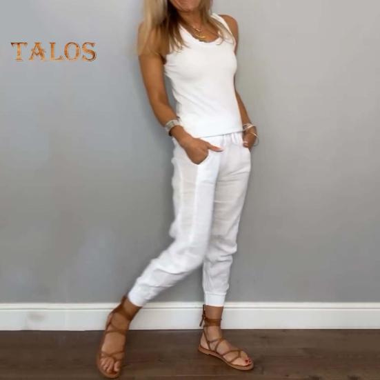 2 Teile/satz Frauen Weste Hosen Set Ärmelloses U-Ausschnitt Top Einfarbig Elastische Taille Retro Neunte Hose Pendeln Urlaub Outfit