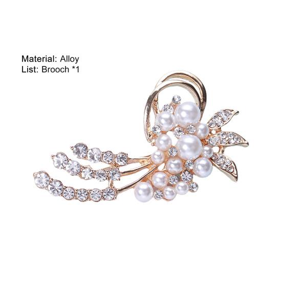 Shining Romantic Wedding Brooch Gift Elegant Faux Pearls Rhinestone Lapel Pin Costume Accessories