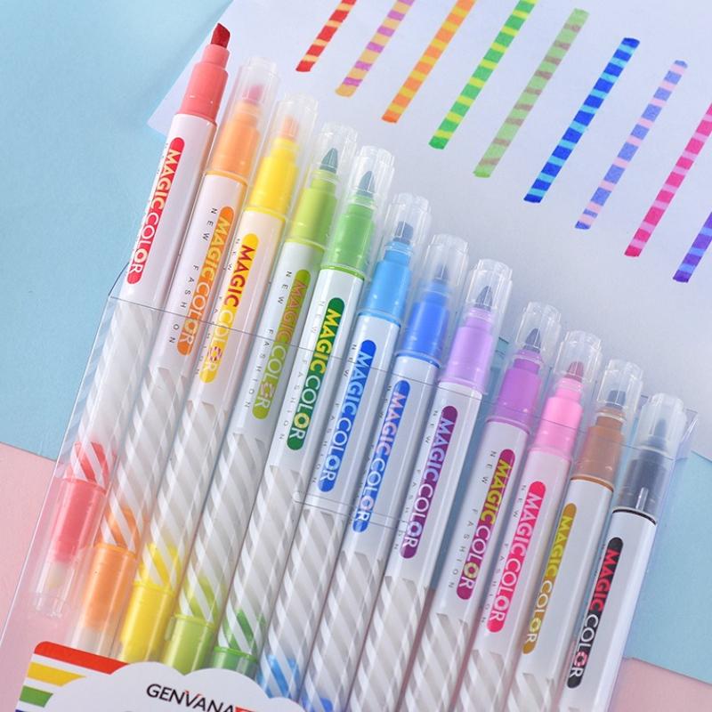 Kawai Stationery Magic Changing DIY Painting Pen Double Headed 12 Color Set Fluorescent Painted Pen Hand Account Lovely Supplies