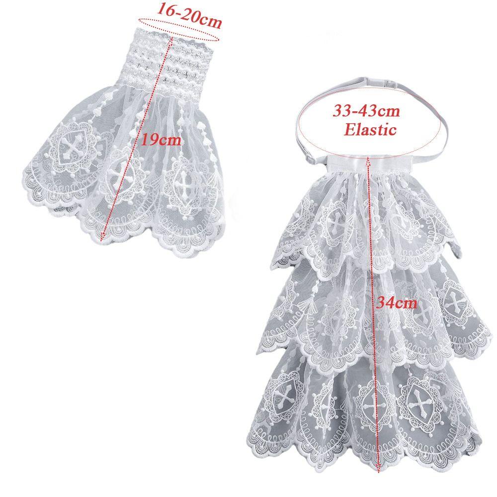 Victorian Style Lace Jabot Collar White Cosplay Accessory Wrist Cuffs Sleeves Detachable Decorative Neck Collar
