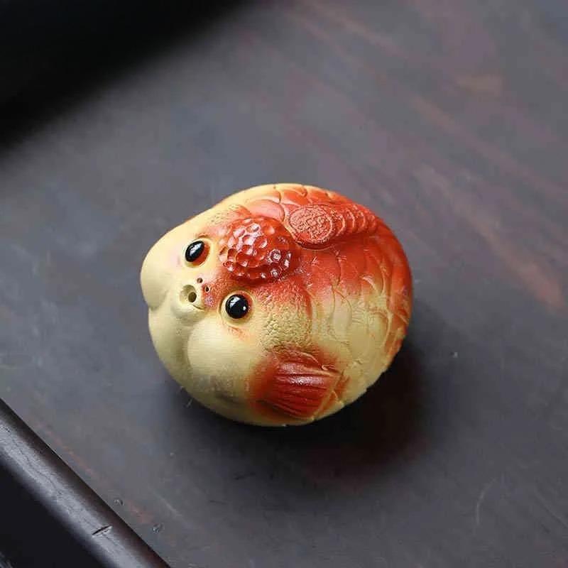 Yixing Zisha Goldfish Bubble Fish Incense Stick Tea Pet Retro Flowerpot Landscaping Tea Figurine Play Toys Tea Statue Ornaments