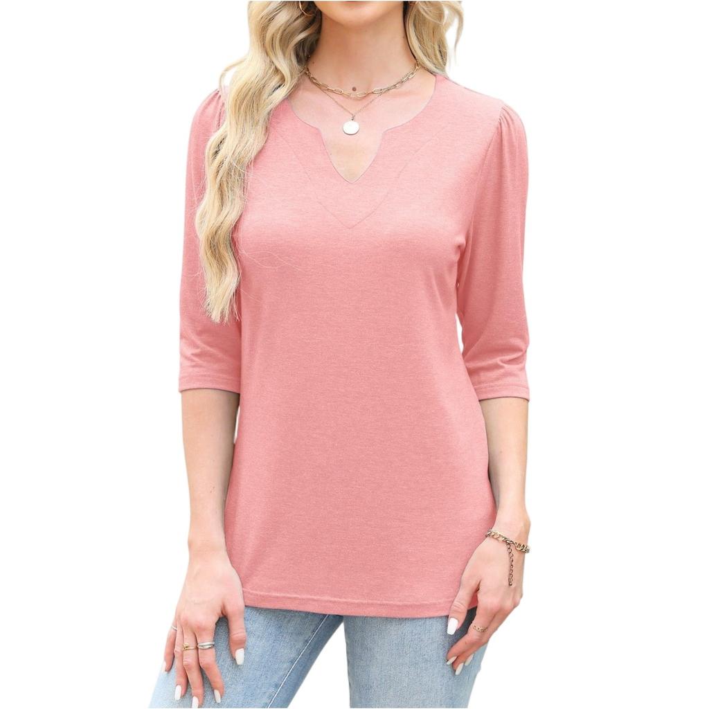 Women's Fashion 7-inch Sleeve Pullover Solid Color Top
