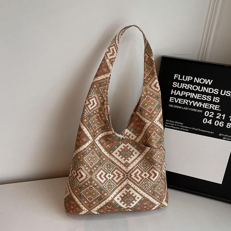 

Містка етнічна сумка-месенджер жіноча 2025 осінь-зима нова модна плечова полотняна сумка нішевого класу сумка-тоут хакі