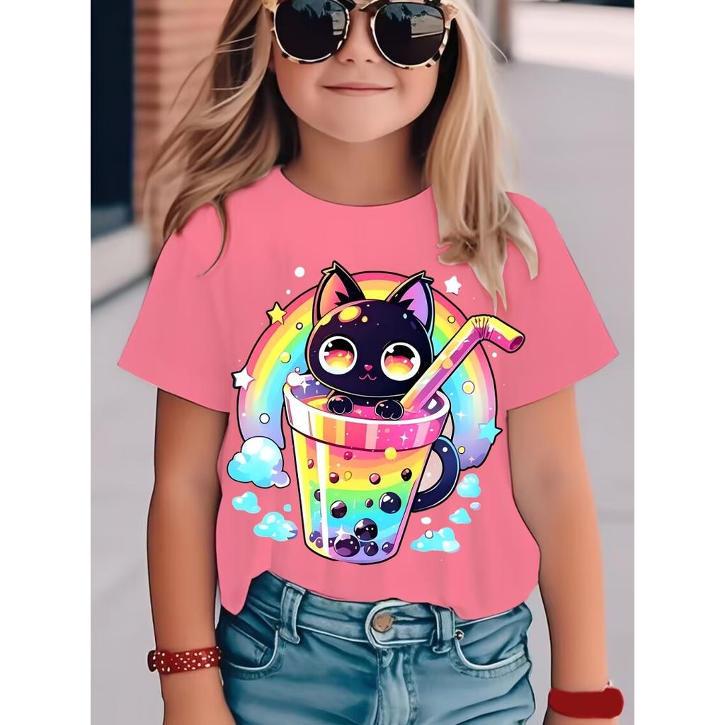 New Children Cute Cartoon Graphic Print Summer T-Shirt Boy and Girl Fashion Tops Teen Boy Casual Loose Short Sleeve Tee Clothing