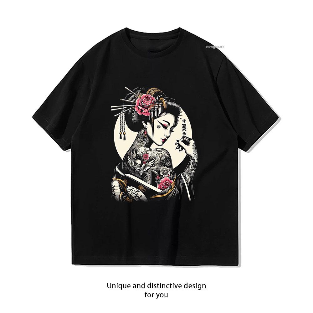 Japanese Geisha Art Tattooed Geisha Shirt Woman Man Summer Cotton Graphic T Shirts Adult Streetwear Camisetas Shortsleev