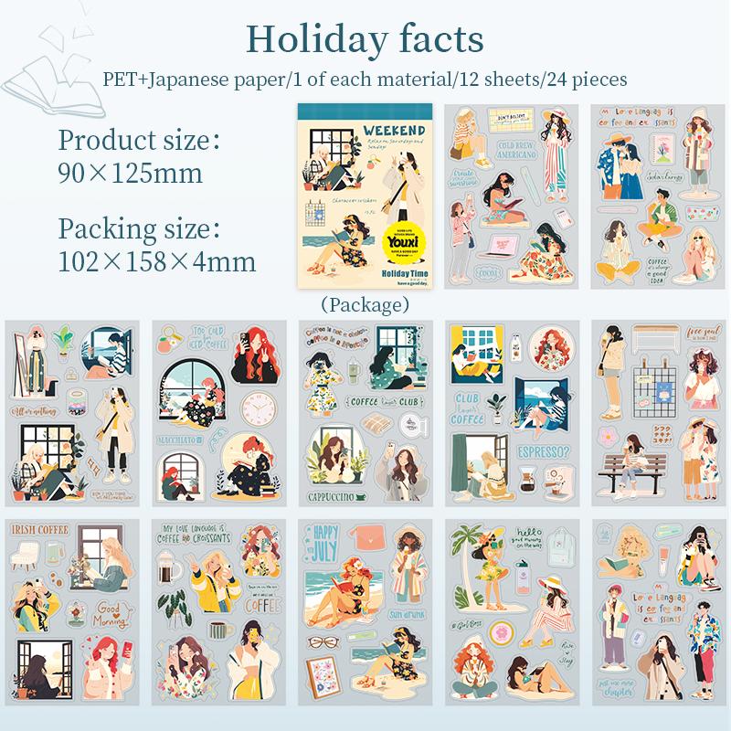 24 sheets Cartoon characters Sticker Book Scrapbook Paper DIY Journal Material Aesthetic Decoration Stickers Memo Pad Stationery