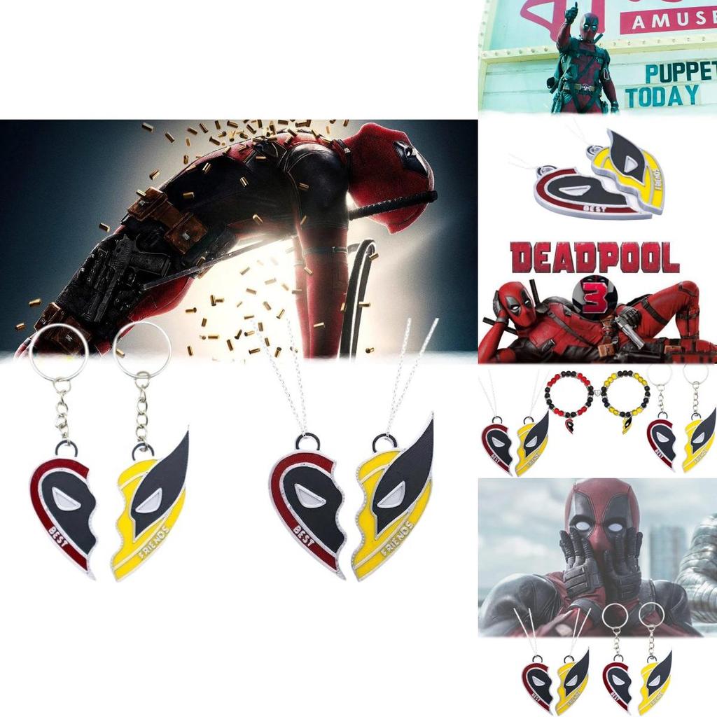 Deadpool Wolverine Best Friends Heart Geometric Alloy Necklace Red Yellow Cartoon Gift