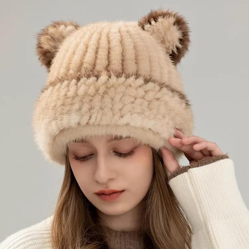 Fur Hat Women's Winter Warm Ear Protection Sweet Cute Ears Mink Hair Woven Parent-child Hat Korean Version of The New Trend