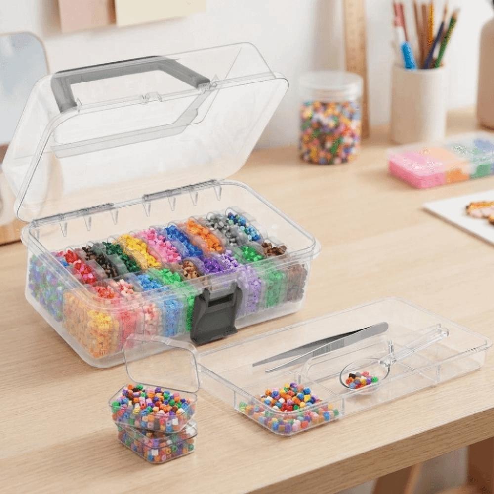 Large Capacity Fuse Beads Organizer Clip Closure with Cover Craft Storage Tool Box Multi-functional Transparent