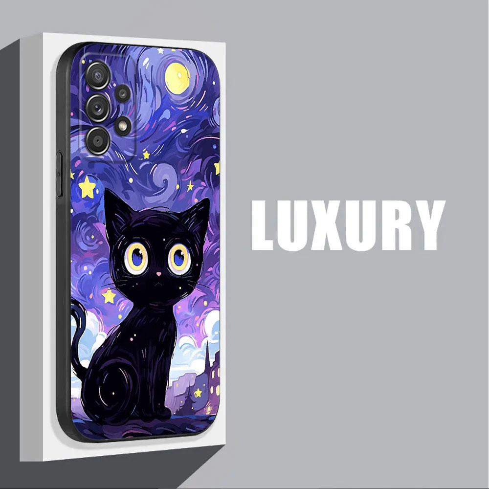 Cat Van Gogh Starry Sky For Samsung Galaxy A55 Case A54 A52S A53 5G A51 A34 A35 A33 A32 A50 A72 A71 A30 A7 2018 Cases Soft Cover