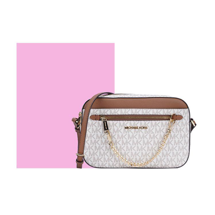 Michael Kors Mk Jet Set Monogram Logolu Zincirli Kamera Çantası Kadın Omuz Çantası Vanilya 35S1GTTC9B-VANILLA