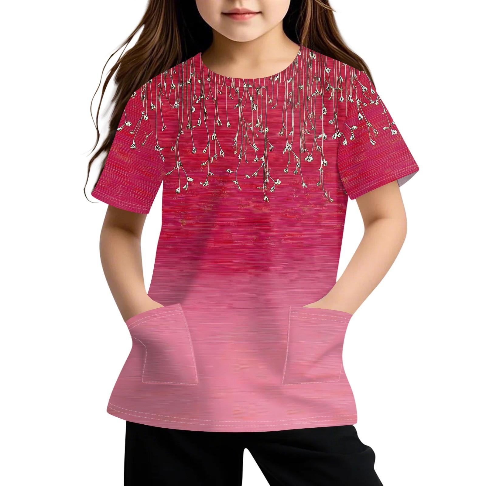 

Детская футболка с короткими рукавами и карманами, повседневная футболка с принтом, круглый вырез, блузка-пуловер 130