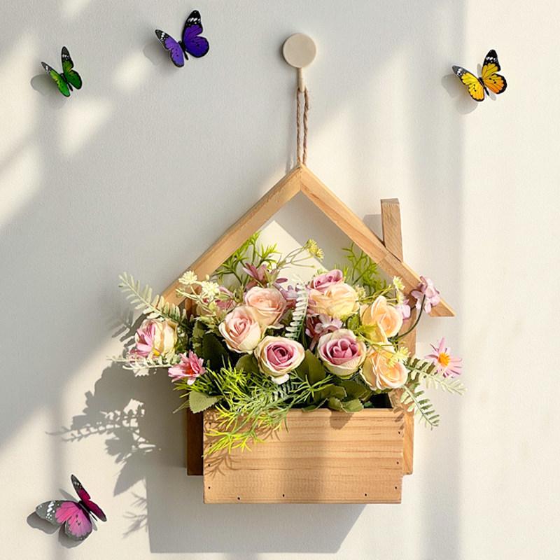 Wall Hanging Artificial Flower Pot for Living Room TV Background with Greenery Planter.