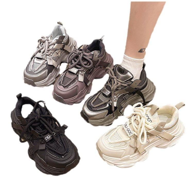 Black and white thick-soled heightening dad shoes autumn advanced breathable casual versatile dirt-resistant sports shoes women