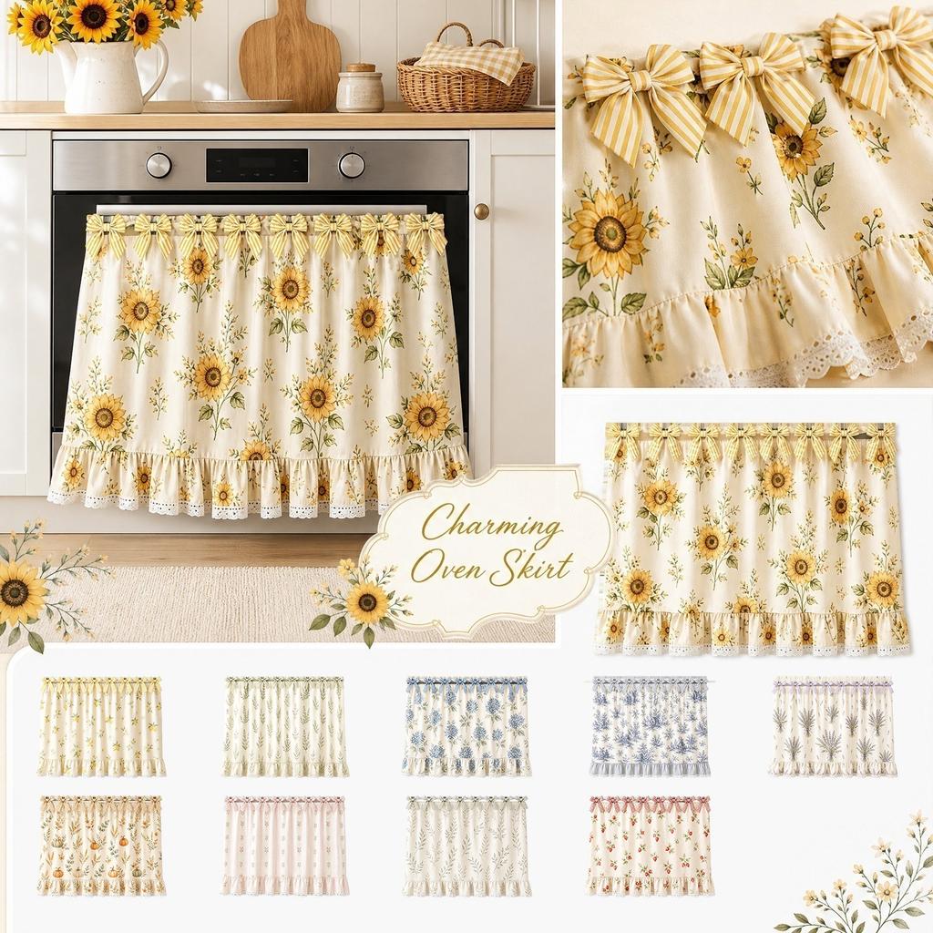 Farmhouse Kitchen Oven Skirt 78x55cm Decorative Ruffled Edge Oven Cover with Bow Tie Top for Rustic Style Kitchen Window Treatment