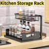 Double-Layer Pull-Qut Kitchen Storage Rack, Non-Slip, Stable, Multi-FunctionalStorage Box with Five Hooks, Under Sink Brush