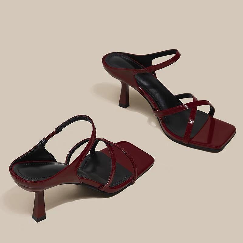 

Fashion black high-heeled cool slippers New summer temperament thin-heeled one-word cool slippers 39 красный